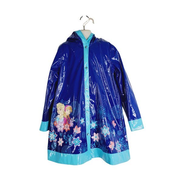Disney Jackets & Coats Disney Girls Blue Floral Frozen Princess Snap Button Rain Coat Size